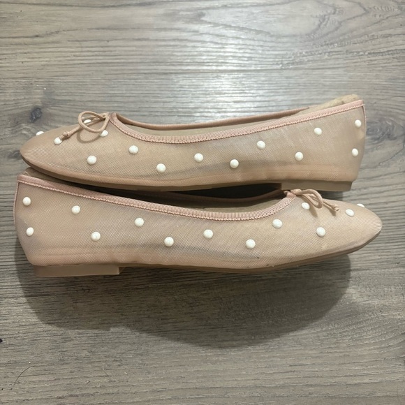 OFF 34th Friyaa Mesh Ballet Pearl Studded Beige Pink Sz 7.5 Classic - Picture 4 of 9